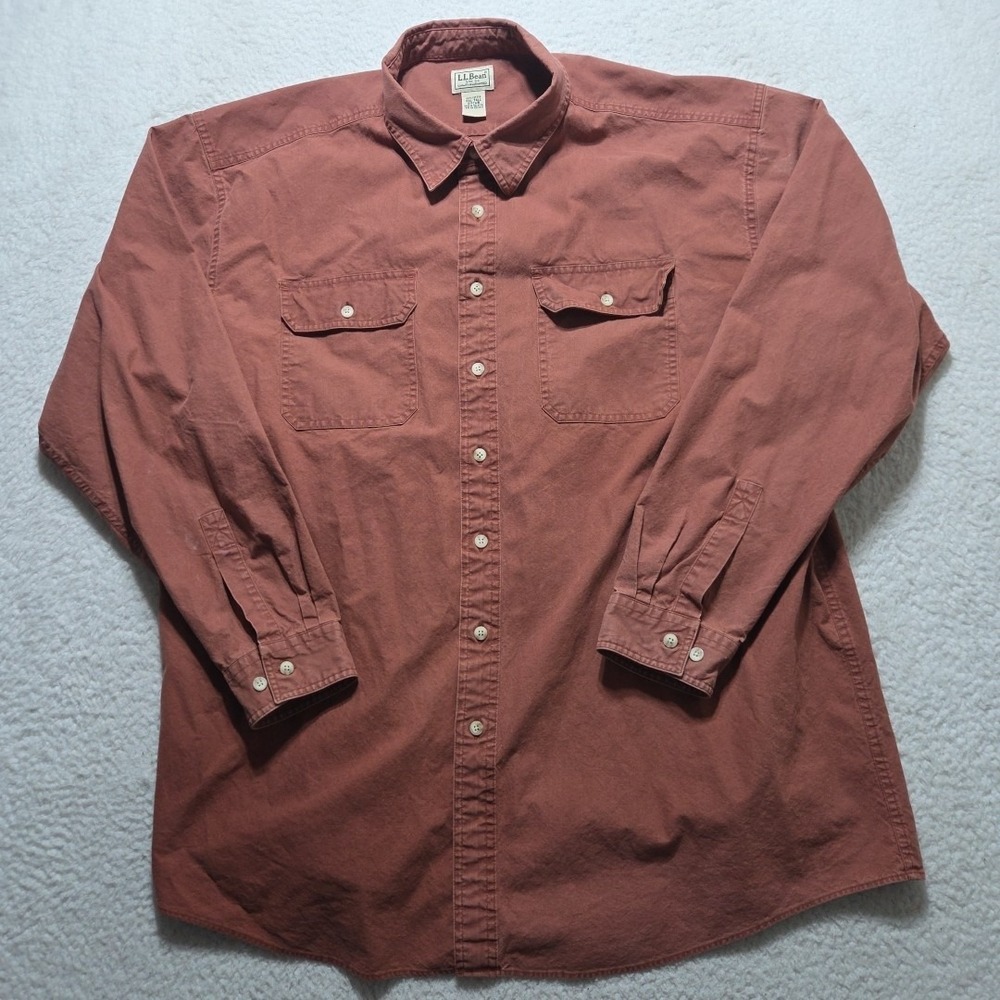 Vintage LL Bean Shirt Flannel Cotton Rust Red Size 2XLT Button‎ Up Long Sleeve